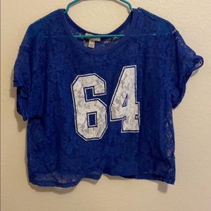 Blue lace cropped blouse